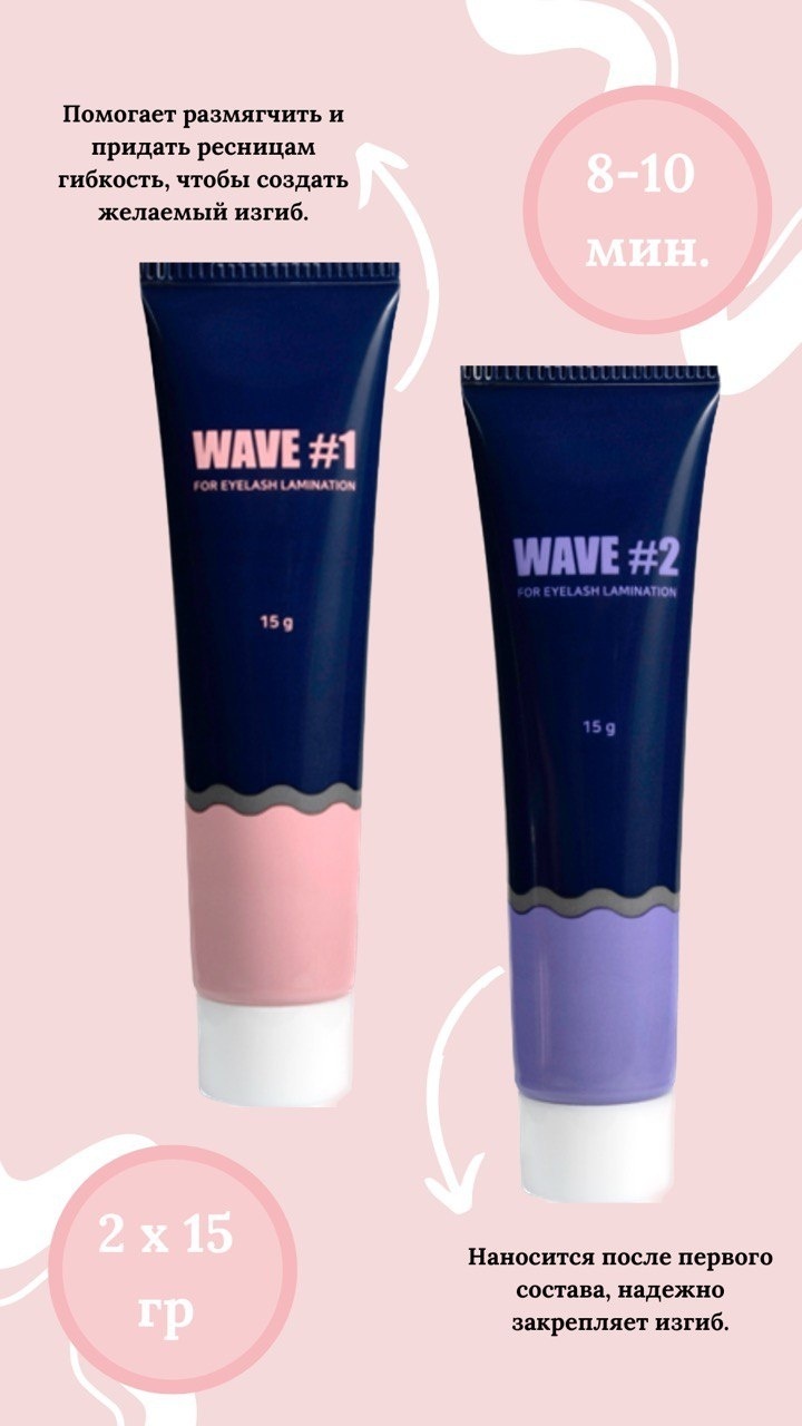 Beauty Wave состав для ламинирования для ресниц, для бровей №1, №2 2 шт по 15 мл