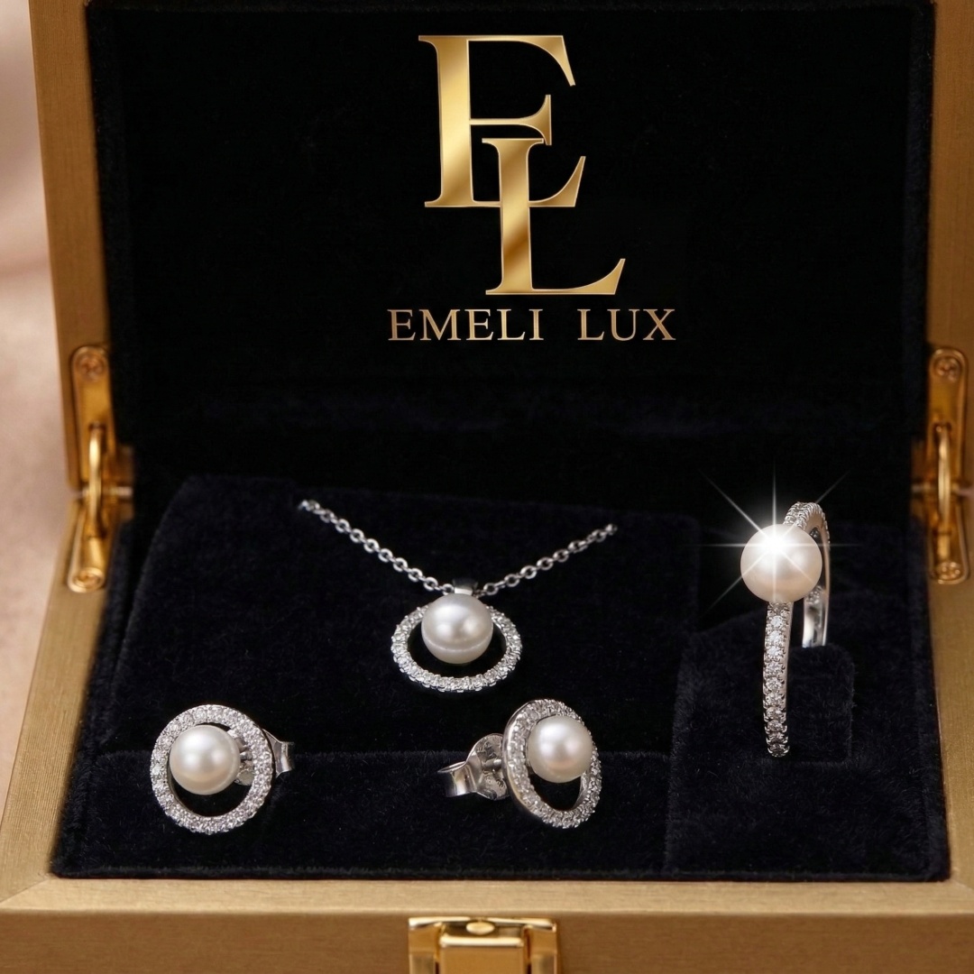 Emeli lux 000001 вес 8.5 г серебро, сплав с родиевым покрытием, сплав покрытый серебром 925, имитация жемчуга