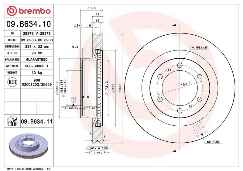 Диски Brembo передние 09B63411