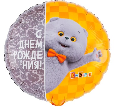 Воздушный шар Веселая затея Круг "С днем рождеия, кот Басик" в упаковке, фольгированный шар 1 шт 1 шт, мультиколор