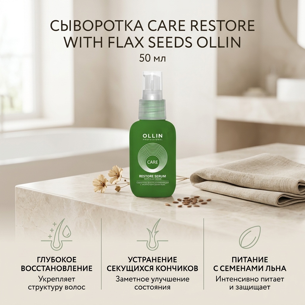 Ollin Professional Care Restore with Flax Seeds сыворотка 50 мл