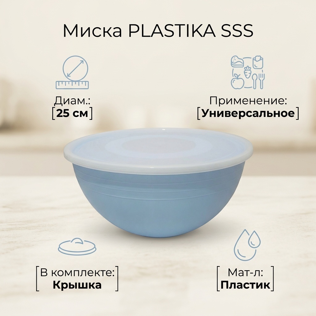 Миска PLASTIKA 25х25 см, пластик, 1 шт