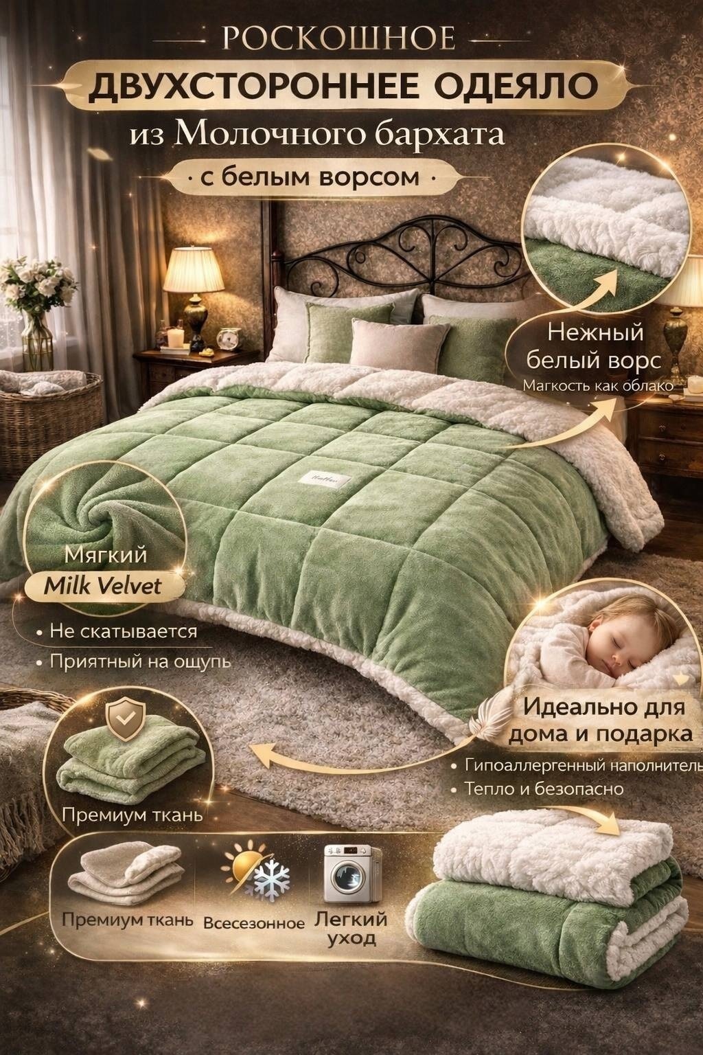 Одеяло Hello Фисташковый Зеленый 150x200 зимнее