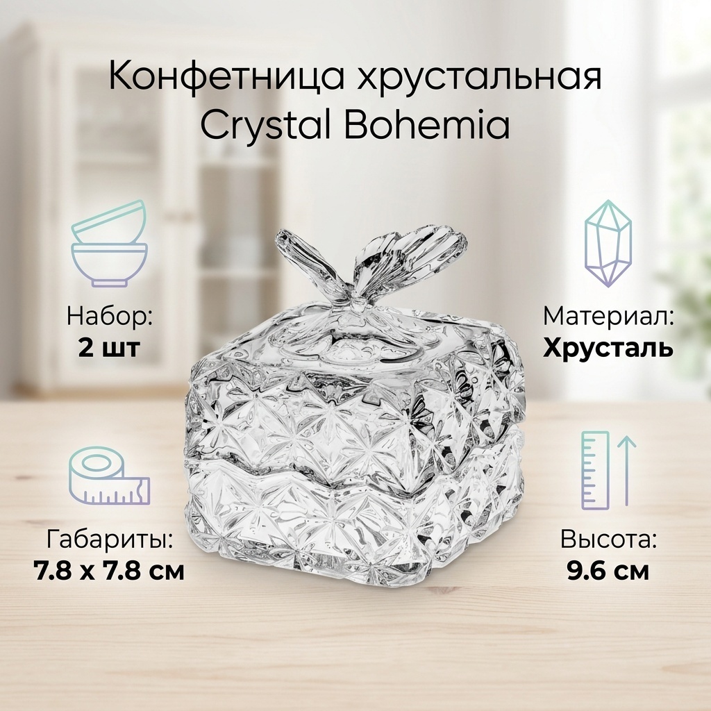 CRYSTAL BOHEMIA конфетница 57901/65400/096 фигурная 2 шт