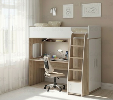 Кровать-чердак SQC F605.1L, 75x180 см, белый, бежевый