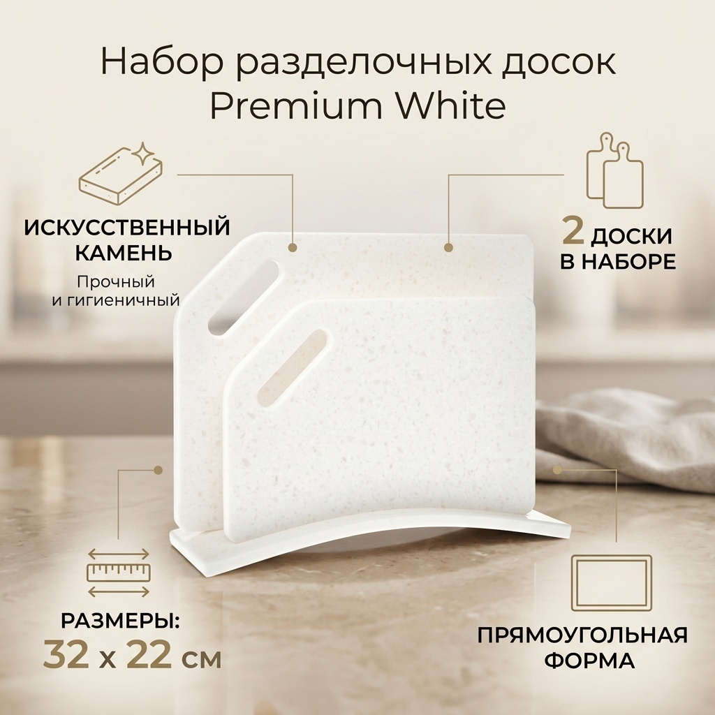 Набор разделочных досок Premium White 2 шт, искусственный камень