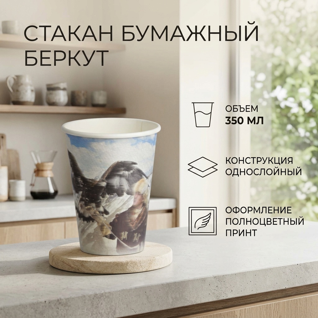 Стакан бумажный однослойный Беркут 350 мл (100 шт)