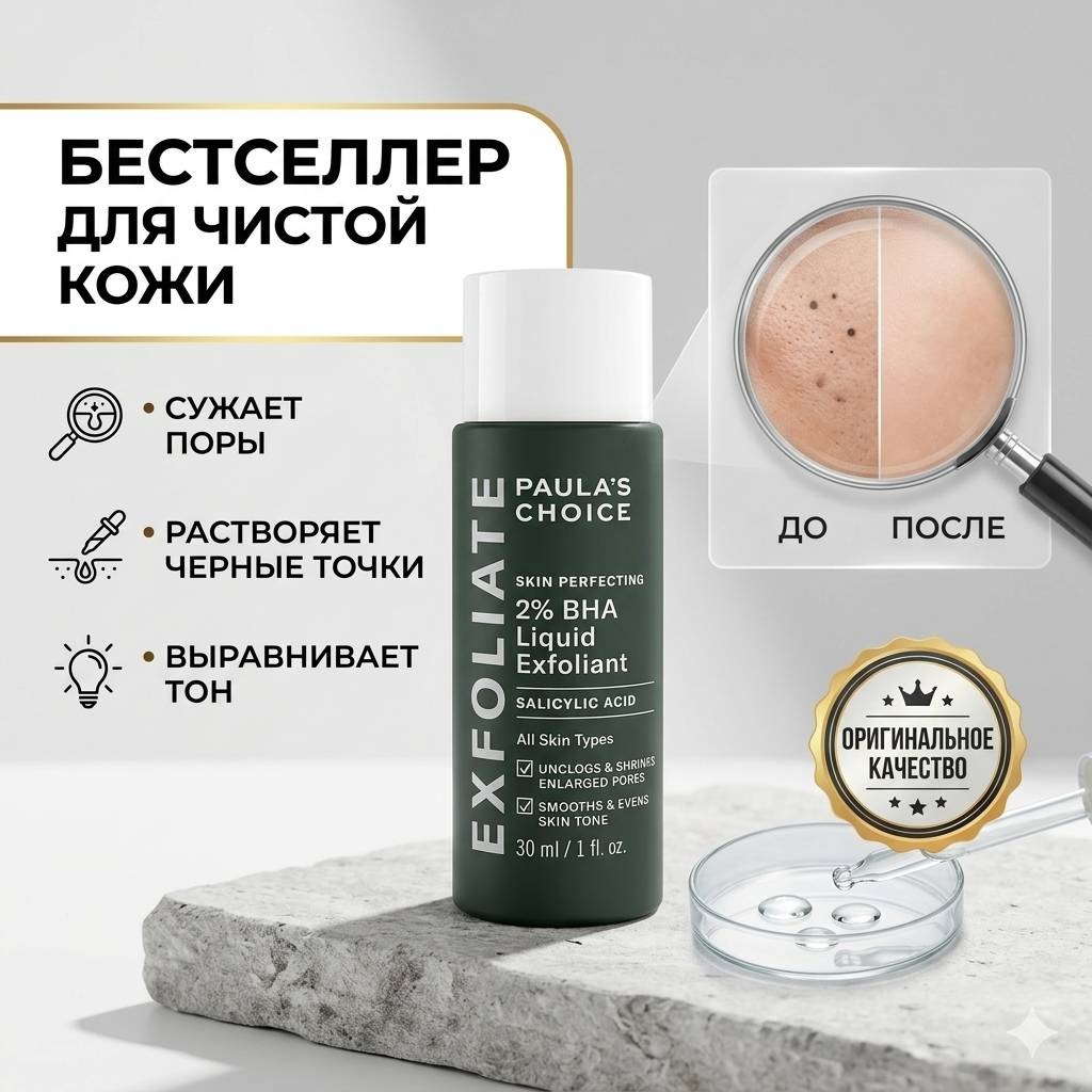 Paula's Choice пилинг Пилинг-эксфолиант для лица Skin Perfecting 2% BHA Liquid Exfoliant с салициловой кислотой 30 мл