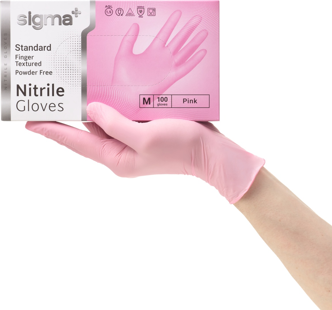 Медицинские перчатки Sigma+ нитрил 100 шт розовый M