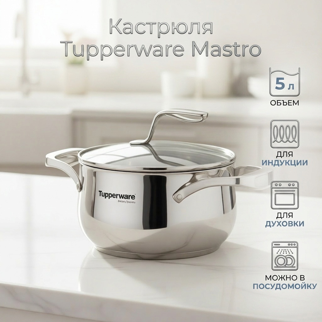 Кастрюля 5 л, Tupperware Mastro РПП02 сталь