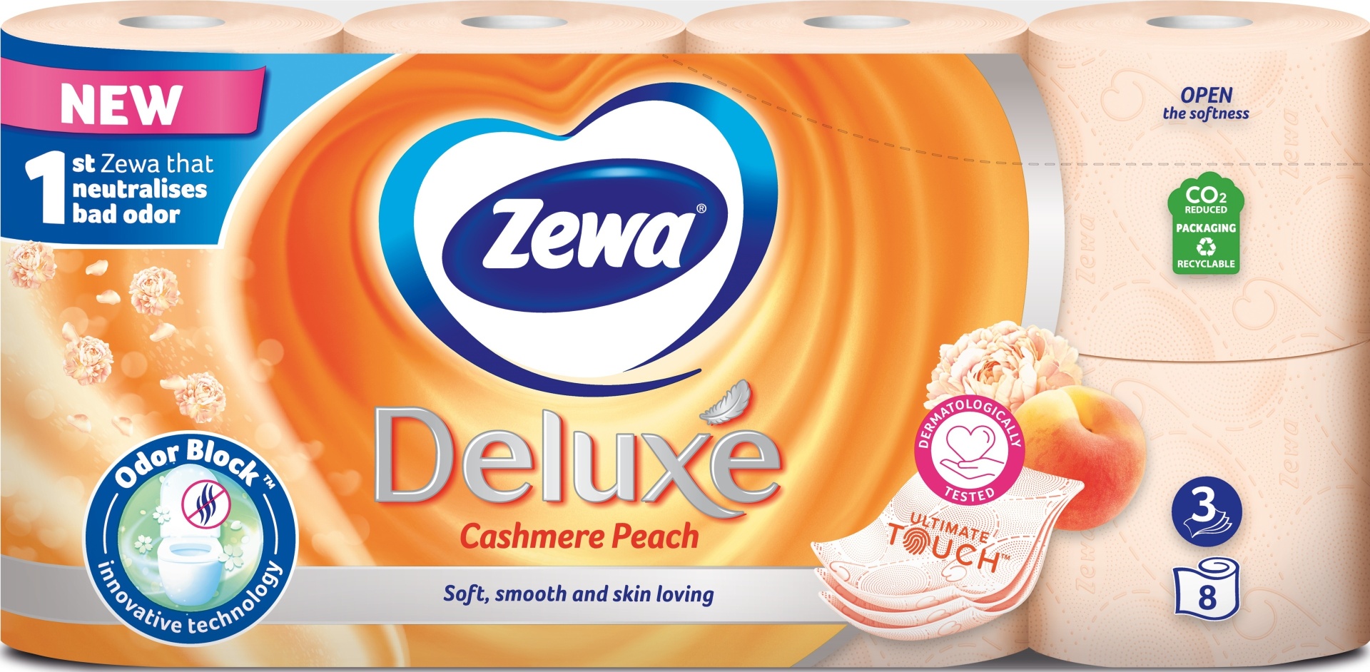 Zewa туалетная бумага Deluxe Cashmere Peach 3-слойный 8 шт, первичная целлюлоза
