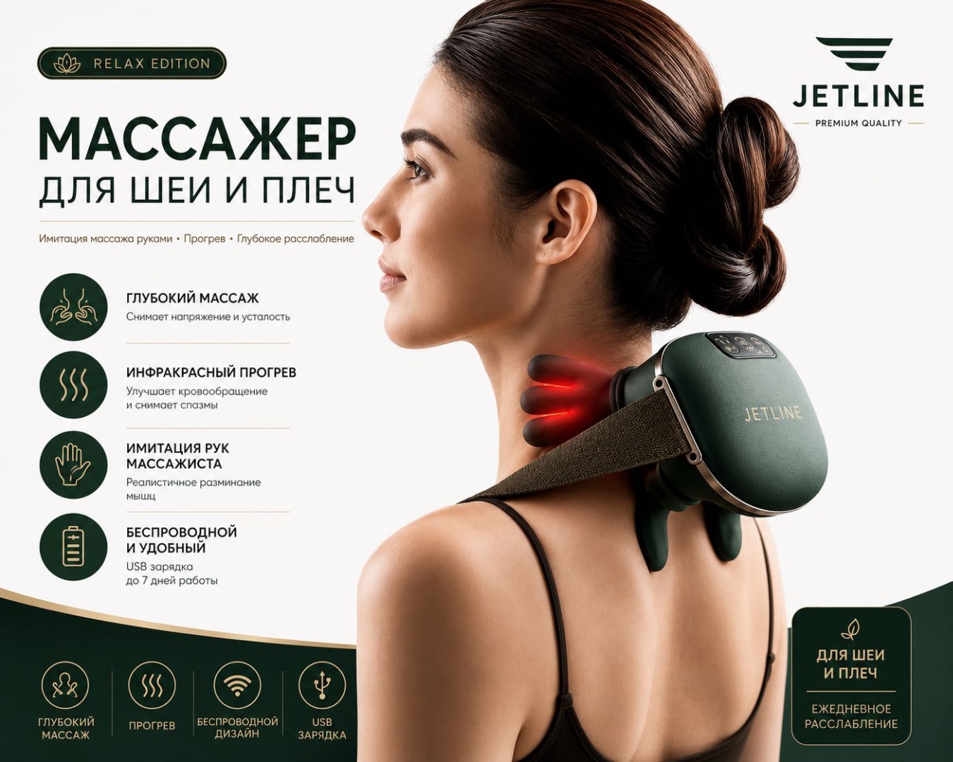 Массажер Jet-65686 воротник инфракрасный прогрев, роликовый