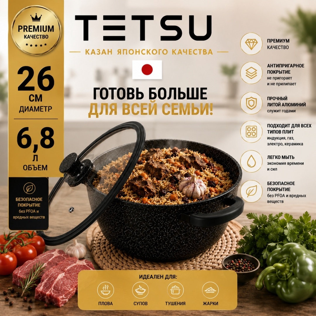 TETSU Казан с крышкой на 6.8 л 28 см