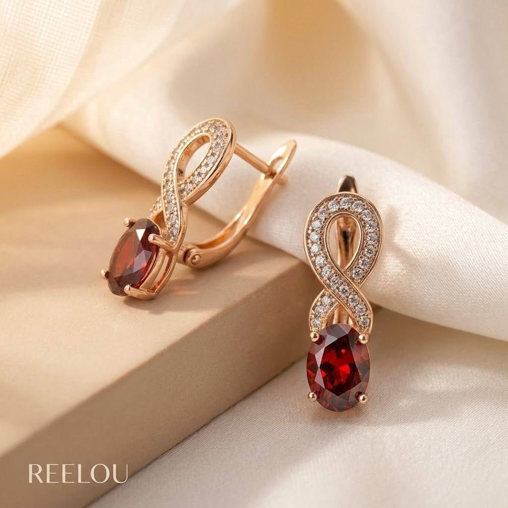Серьги REELOU 070 вес 3.3 г сплав покрытый золотом 24К, циркон