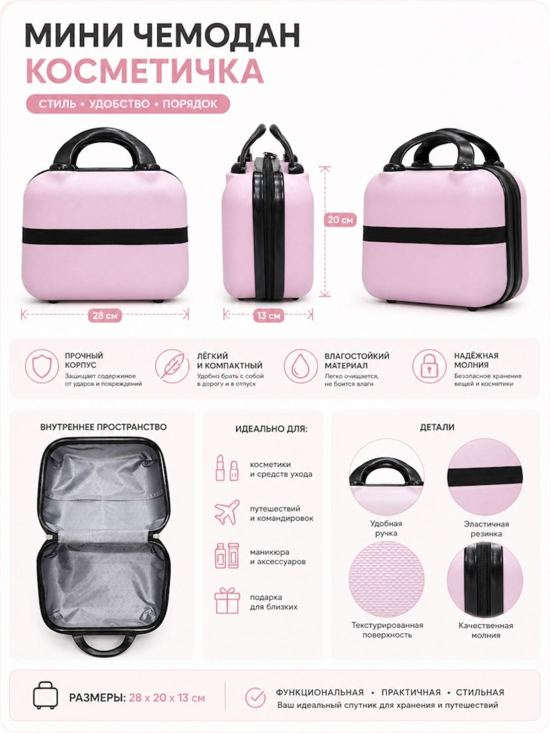Чемодан Mini case пластик 7 л розовый