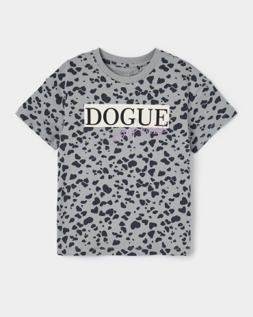 Футболка Futurino надпись "DOGUE" и анималистичный принт серый