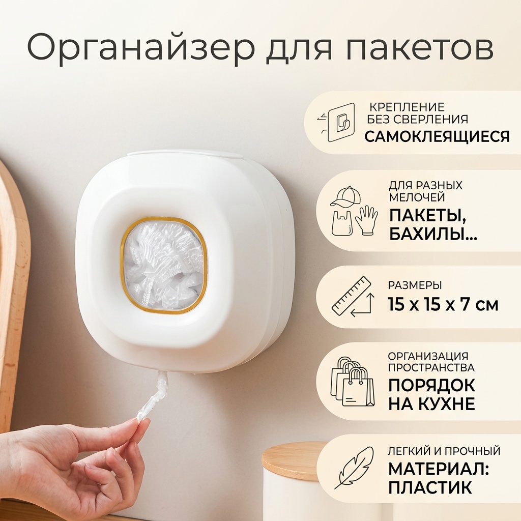 Подвесной органайзер для пакетов 15x7x15 см, пластик
