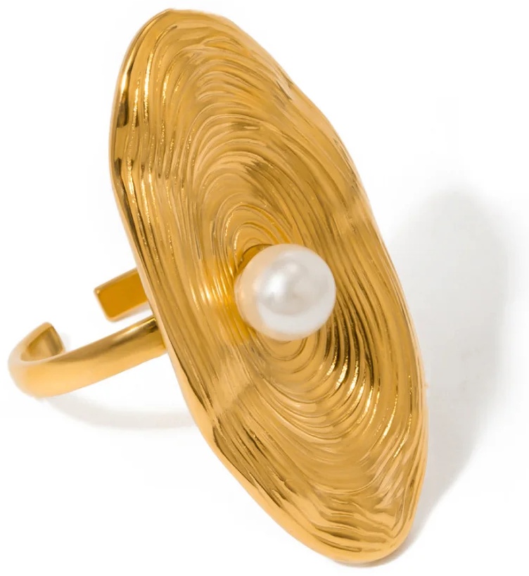 Кольцо Mimi Jewelry 2405024 размер регулируемый нержавеющая сталь, жемчуг, золотистый