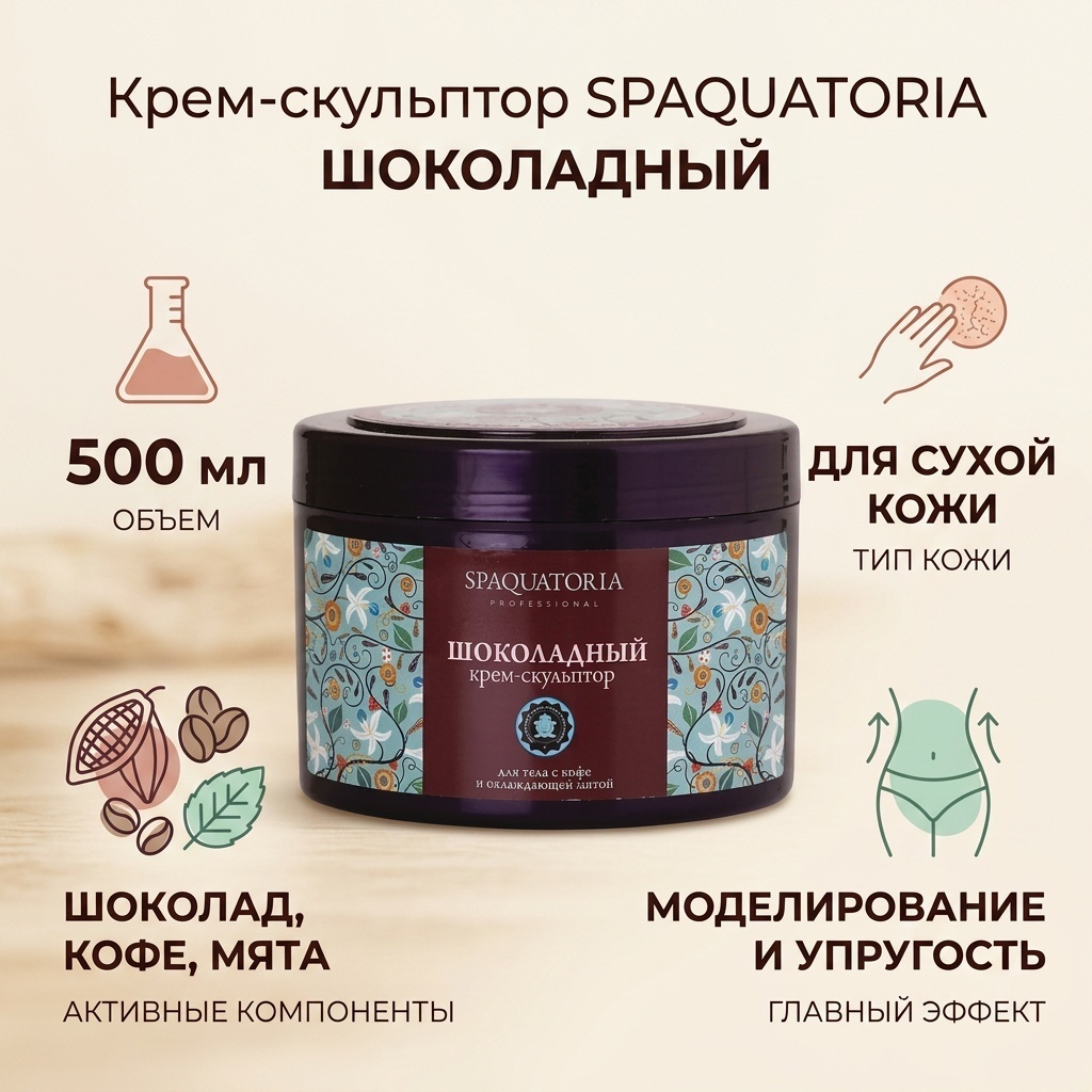 SPAQUATORIA Шоколадный с кофе и охлаждающей мятой крем для тела 500 мл