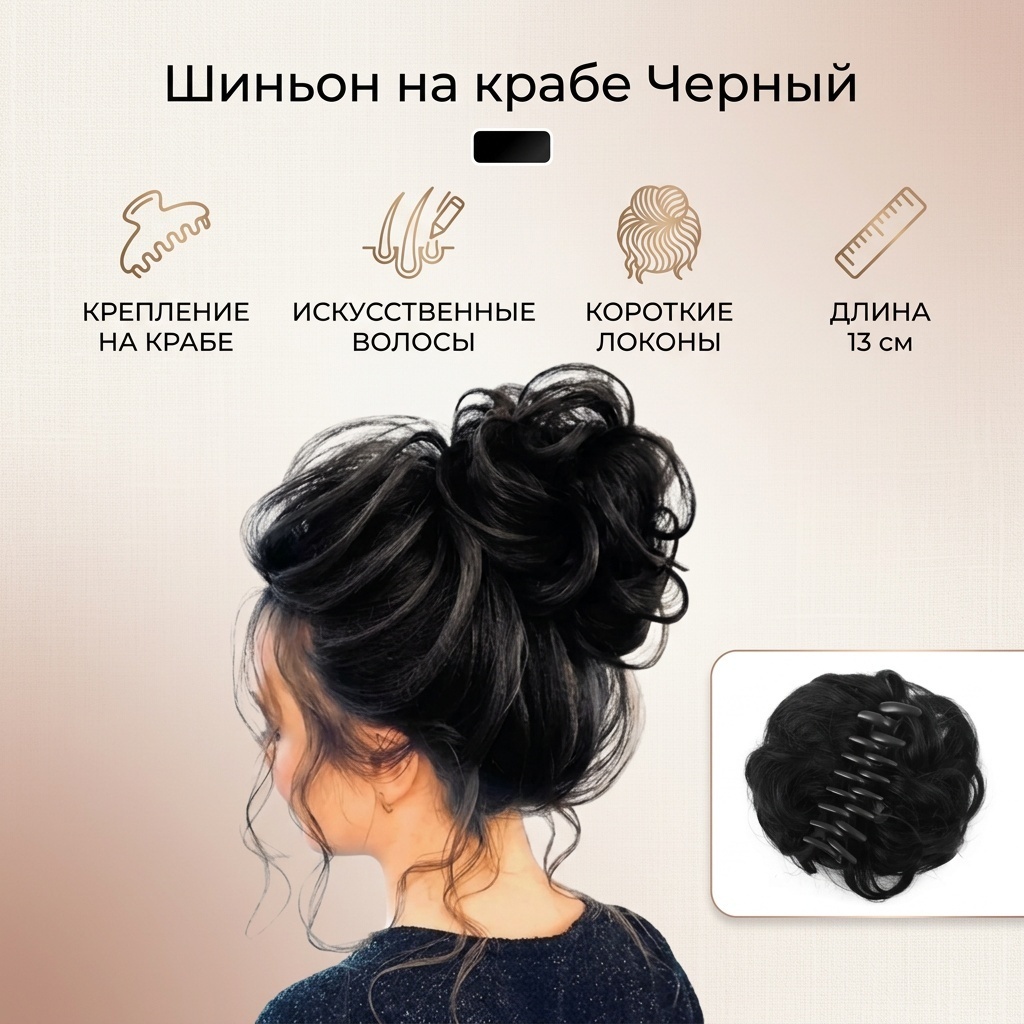 Шиньон на крабе черный женский