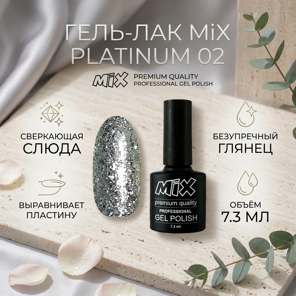 MiX гель-лак Platinum 02 глянцевое 7.3 мл