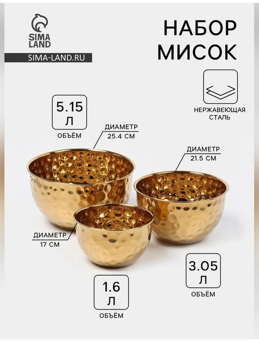 Набор мисок 17х17 см, нержавеющая сталь, 1 шт