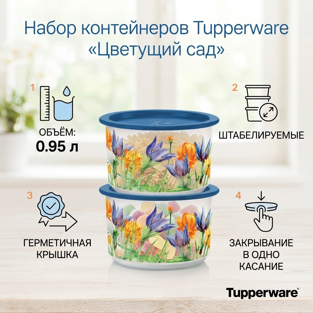 Tupperware набор контейнеров «Цветущий сад», полипропилен, полиэтилен