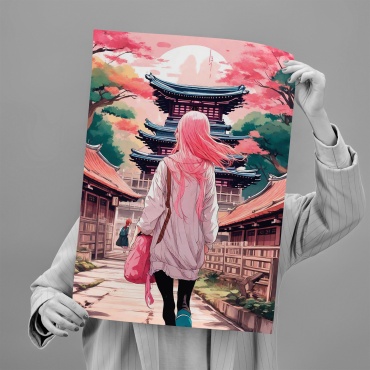 PEMIKAN CRAFT постер Аниме девушка с розовыми волосами 40x60 см
