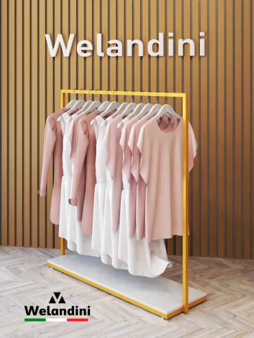 Торговая стойка для одежды Welandini BERK, 140x130x40 см, белый, золотой
