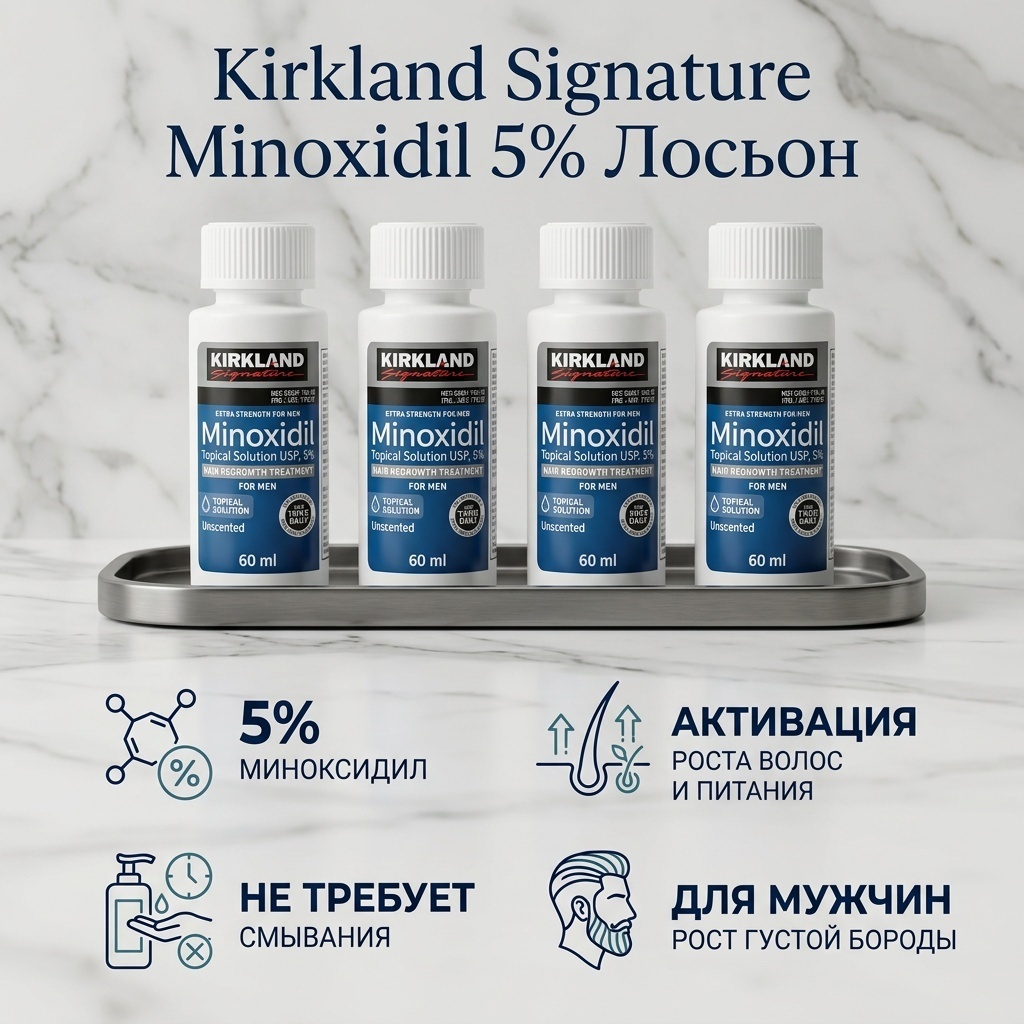 Kirkland Signature Minoxidil 5% Topical Solution лосьон 4 шт по 60 мл