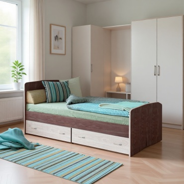 Кровать Prestige Ясень односпальная, 90x200 см (без матраса, без подъёмного механизма) коричневый