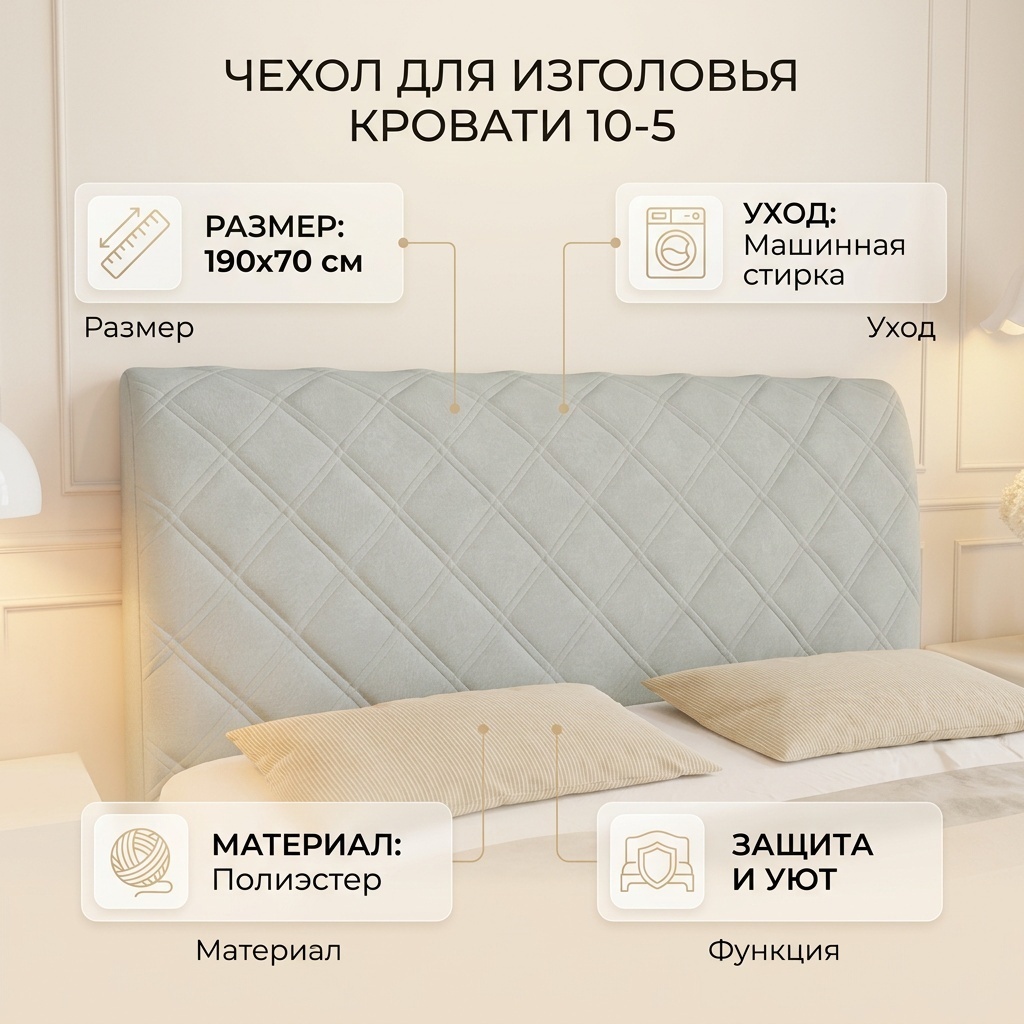 Чехол для изголовья кровати 10-5 серый 190x70 см