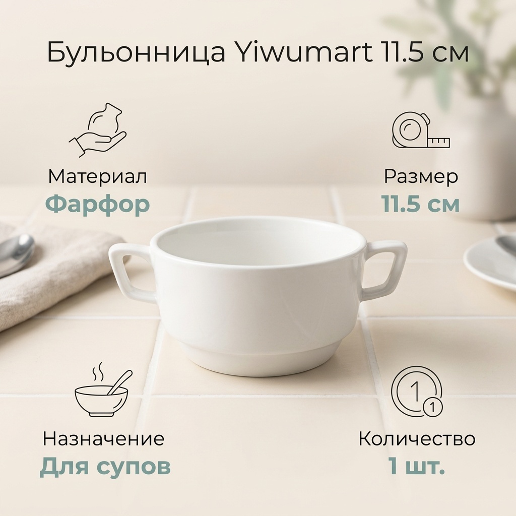 Суповая тарелка Yiwumart 11.5 см, 1 шт, фарфор