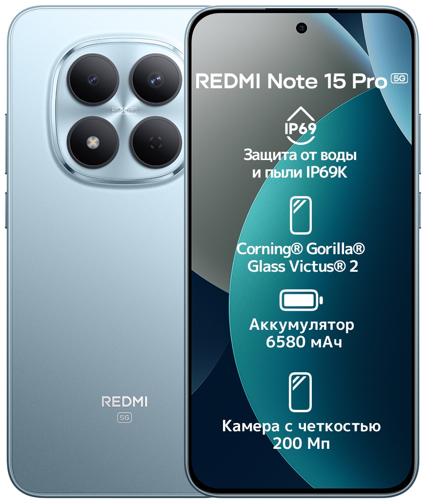 Смартфон Xiaomi Redmi Note 15 Pro 5G NFC 8 ГБ/256 ГБ голубой