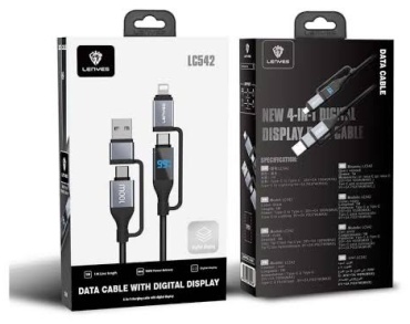 Кабель LENYES USB 3.0 (M), USB TypeC (M), Lightning (M), 1 м, LC542 черный