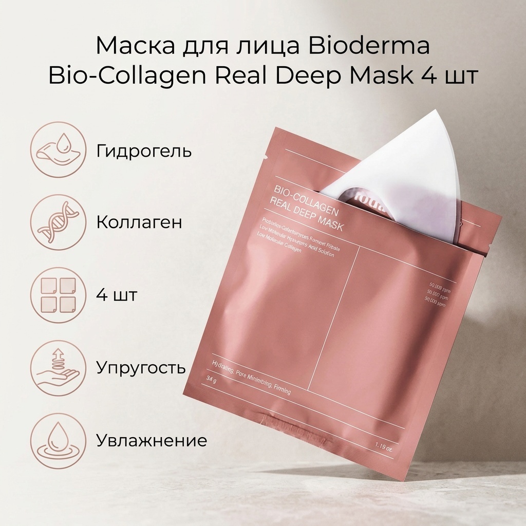 Маска для лица Bioderma гидрогелевая Bio-Collagen Real Deep Mask 4 шт