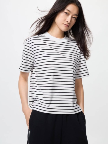 Футболка Uniqlo Полоска черный, белый
