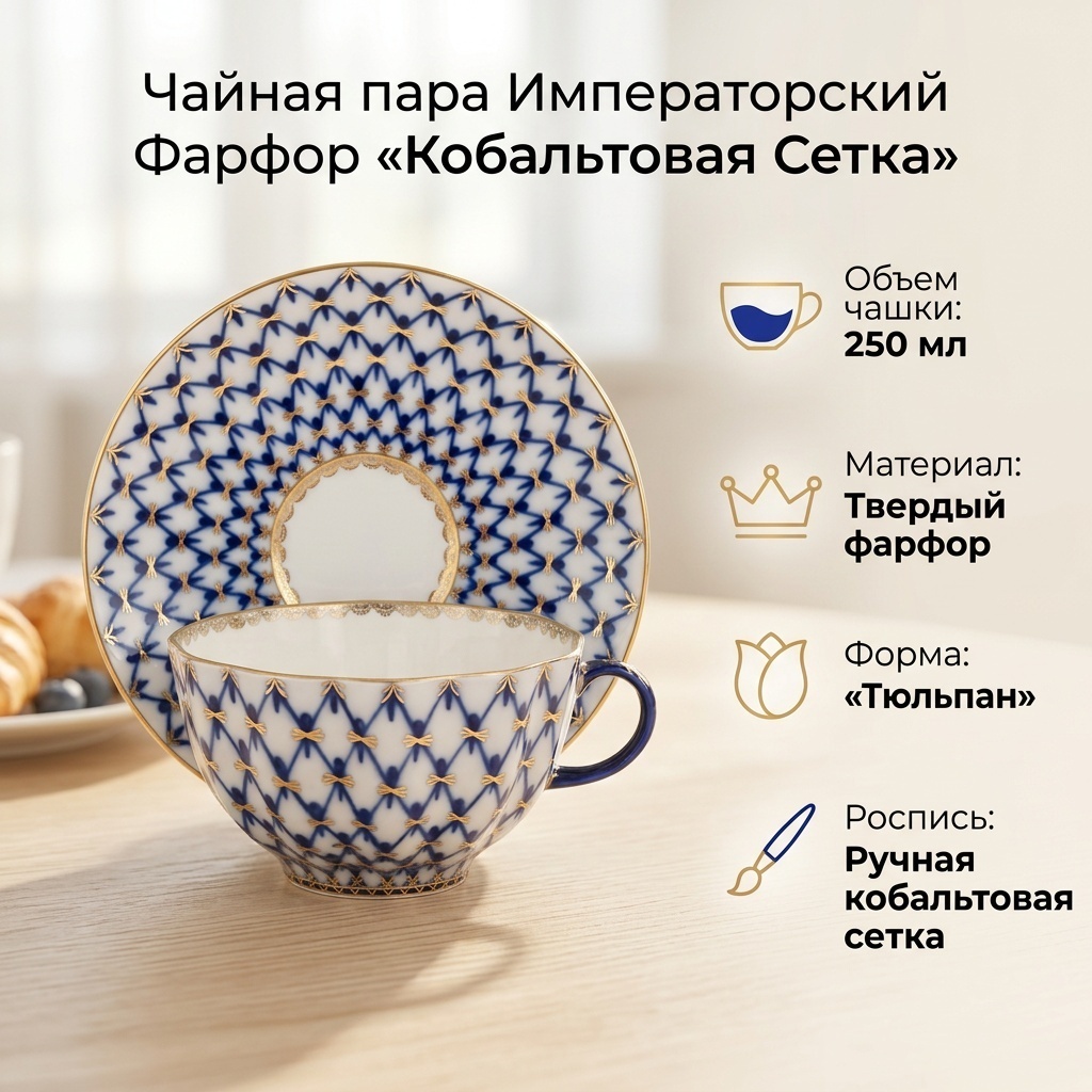 Чайная пара Императорский Фарфор , 250 мл, фарфор, 1 шт.