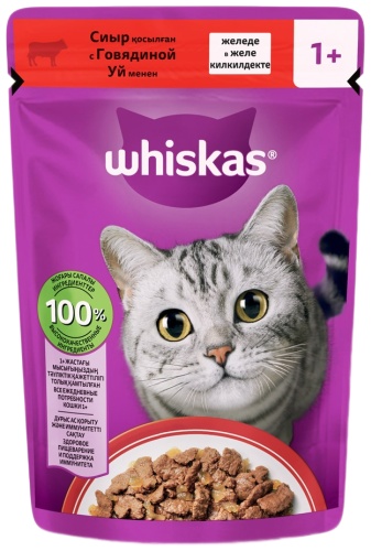 Whiskas кусочки в желе говядина 85 г 1 шт