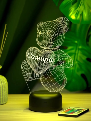 Декоративный светильник в USB разъем Ночник "Мишка с именем Самира" подарок девушке девочке, белый