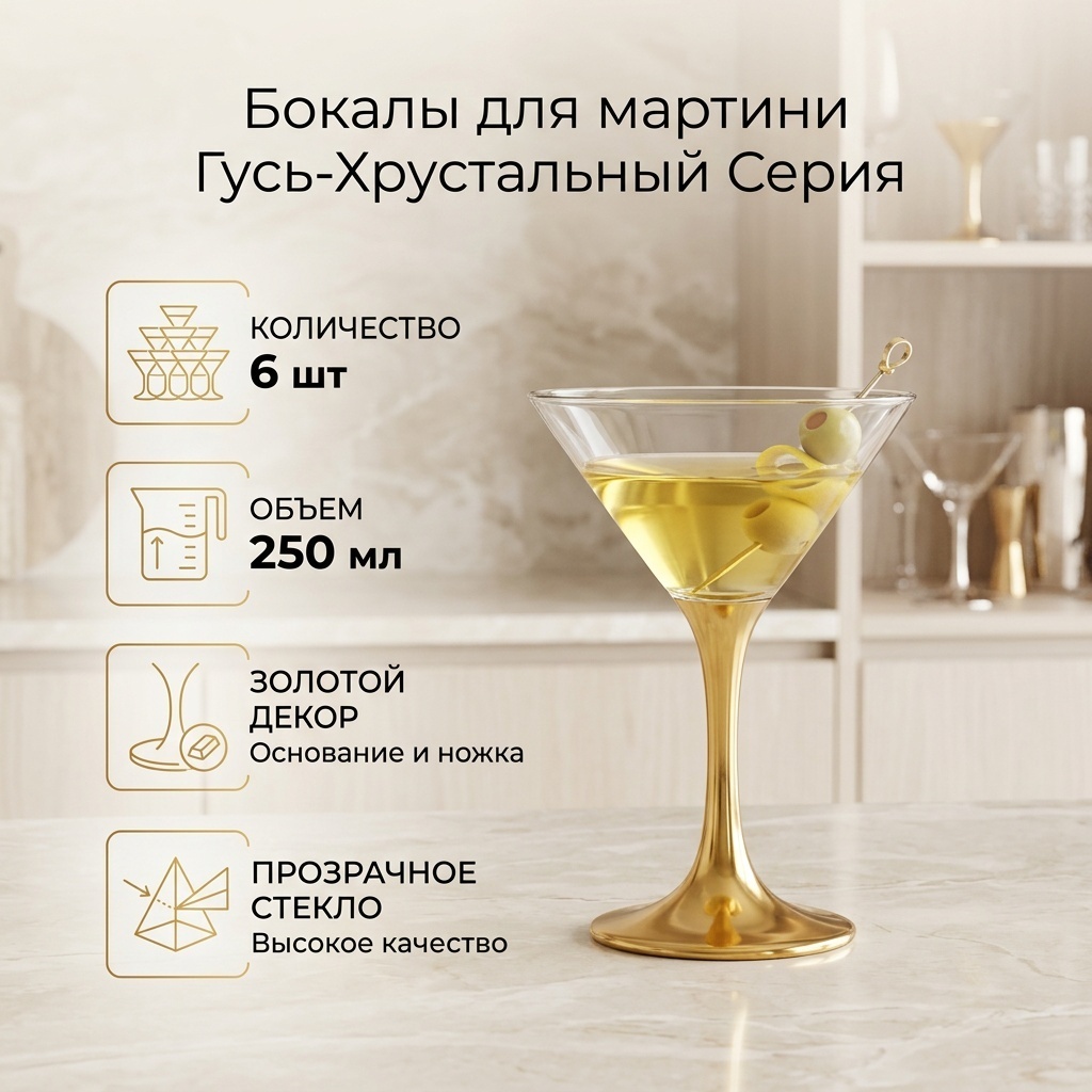 Бокал Гусь-Хрустальный 250 мл, стекло, 6 шт