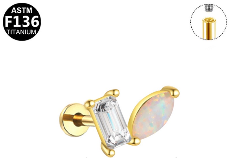Лабрет 30400005_Пирсинг Бижутерный Baguette+Marquis Opal Yellow титановый сплав, цирконий, опал