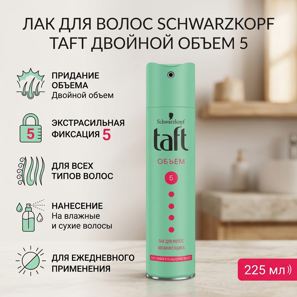 TAFT Двойной объем 5 лак экстрасильная фиксация 225 мл
