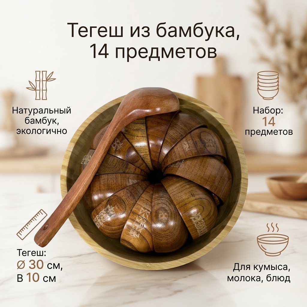 Тегеш Деревянный 30х10 см, бамбук, 14 шт