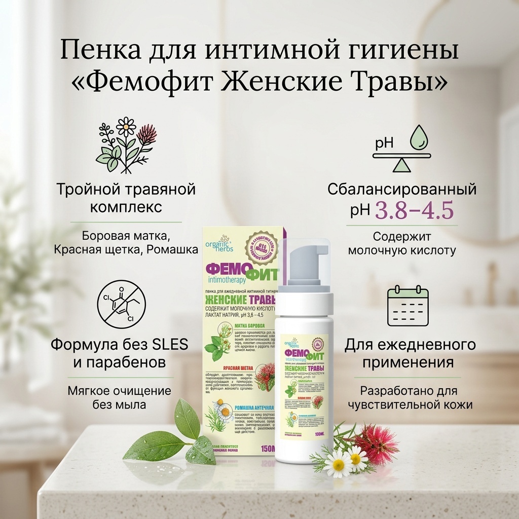 ФитоБиоТехнологии НПО Фемофит женские травы пенка для интимной гигиены 150 мл