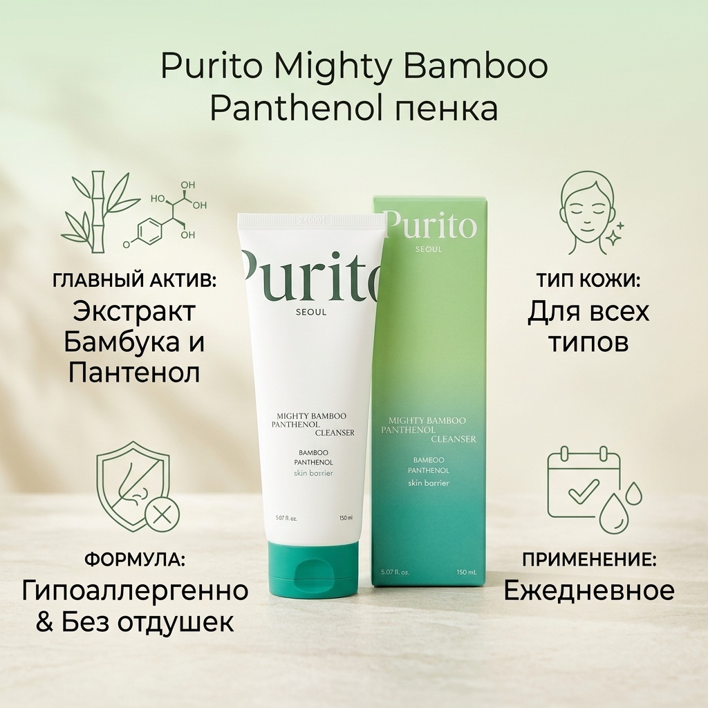 Purito Mighty Bamboo Panthenol пенка 150 мл