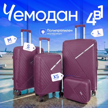 Комплект чемоданов TENLI 018-L, M, S, XS полипропилен 113 л фиолетовый