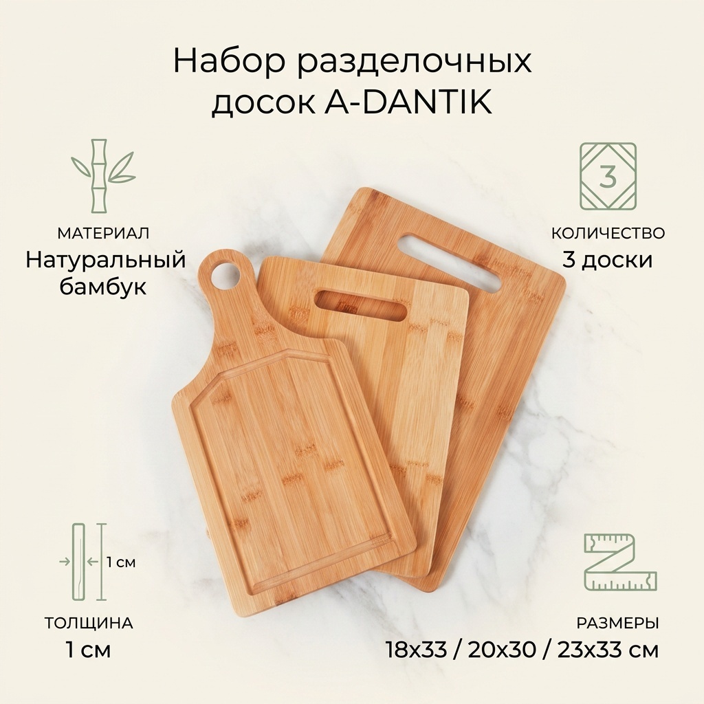 A-DANTIK набор разделочных досок 6932723903075 3 шт, бамбук