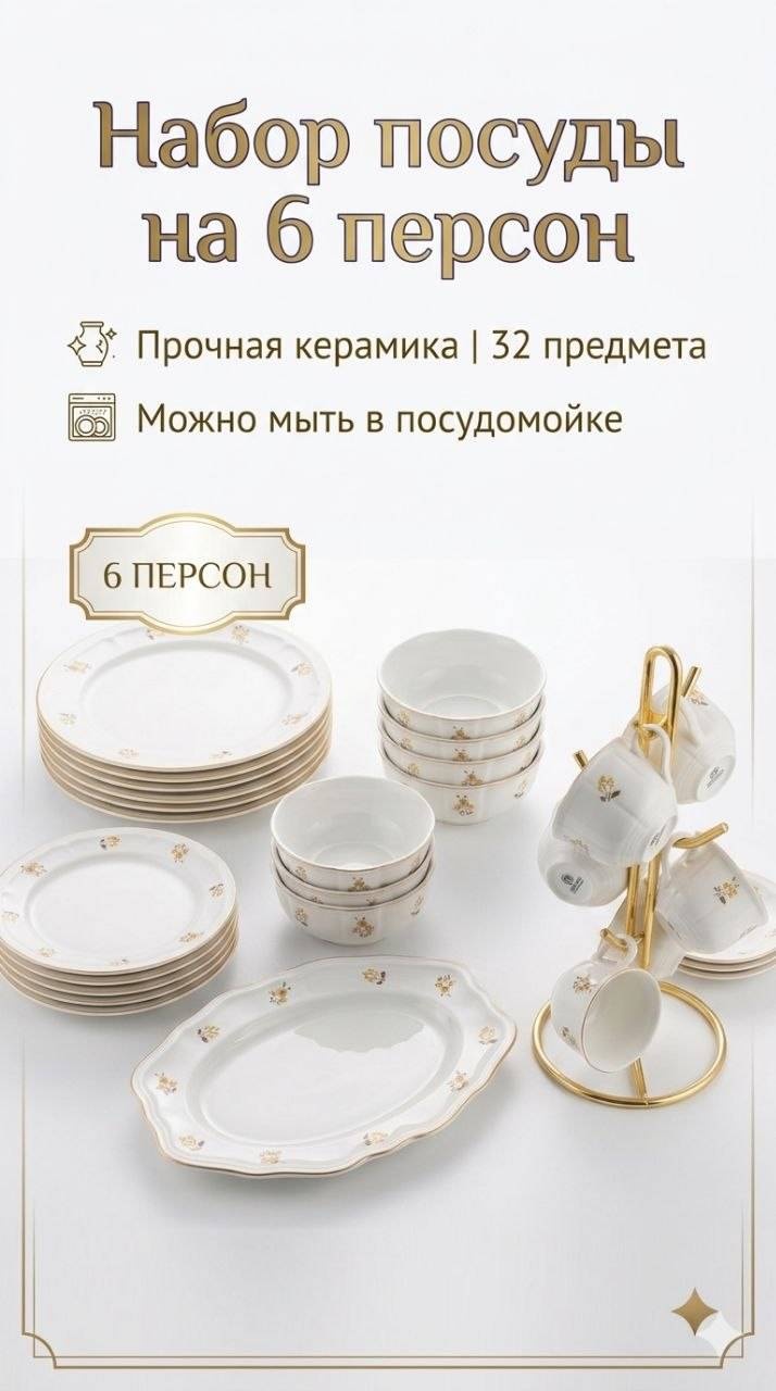 Сервиз на 6 персон MAVELLE 880632461, предметов: 32, столовый, керамика