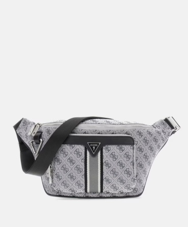 Сумка поясная GUESS жаккард черный, серый